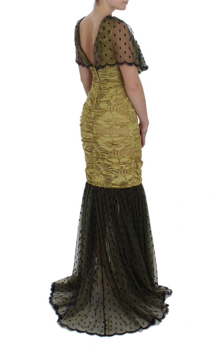Vestido Ricamo de encaje floral negro amarillo