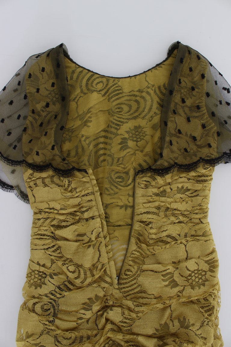 Vestido Ricamo de encaje floral negro amarillo