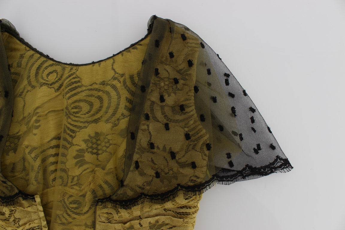 Vestido Ricamo de encaje floral negro amarillo
