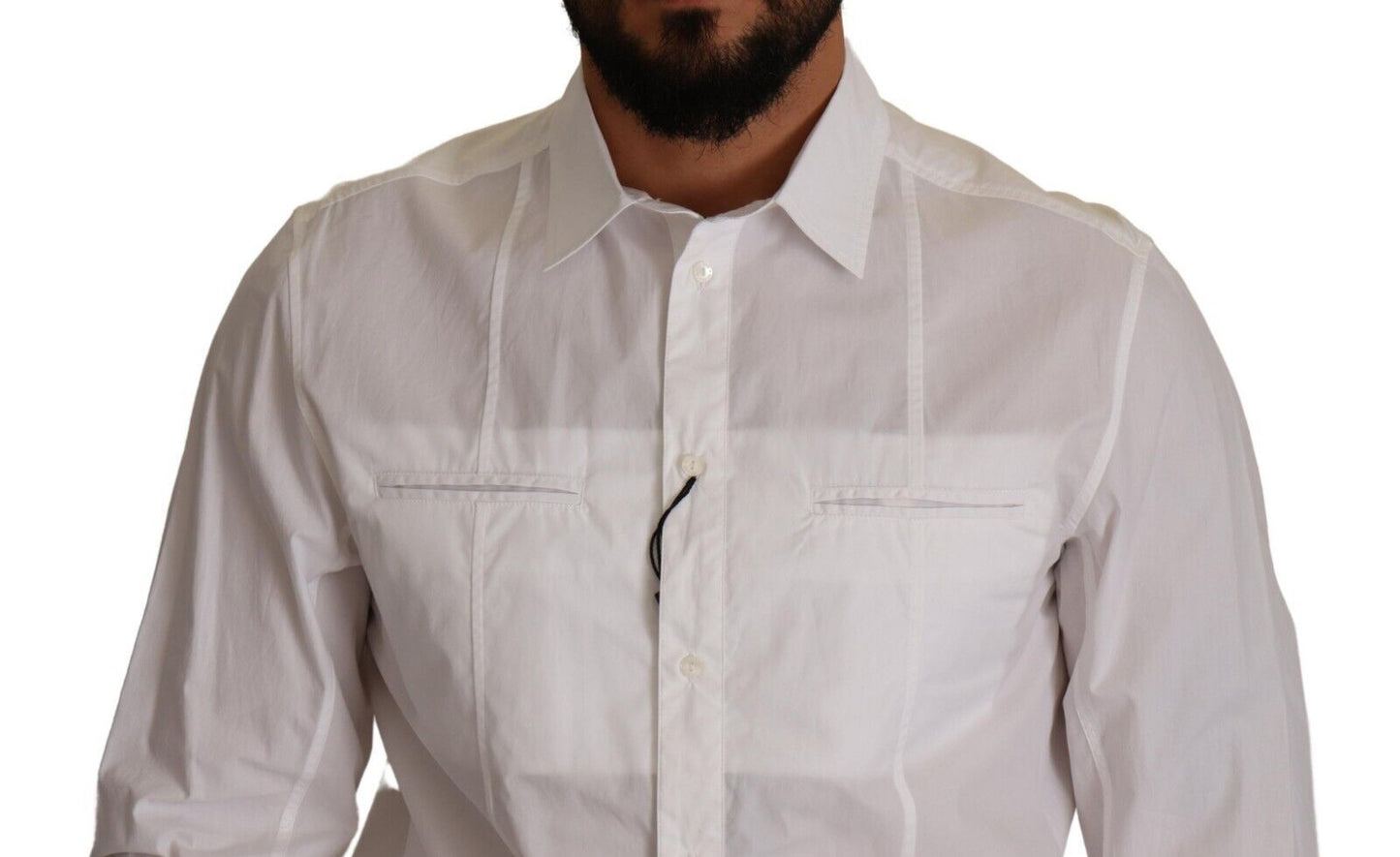 Camisa blanca con cuello y botones de algodón para hombre