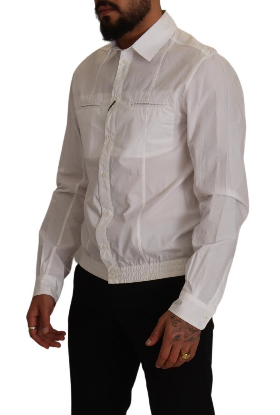Camisa blanca con cuello y botones de algodón para hombre