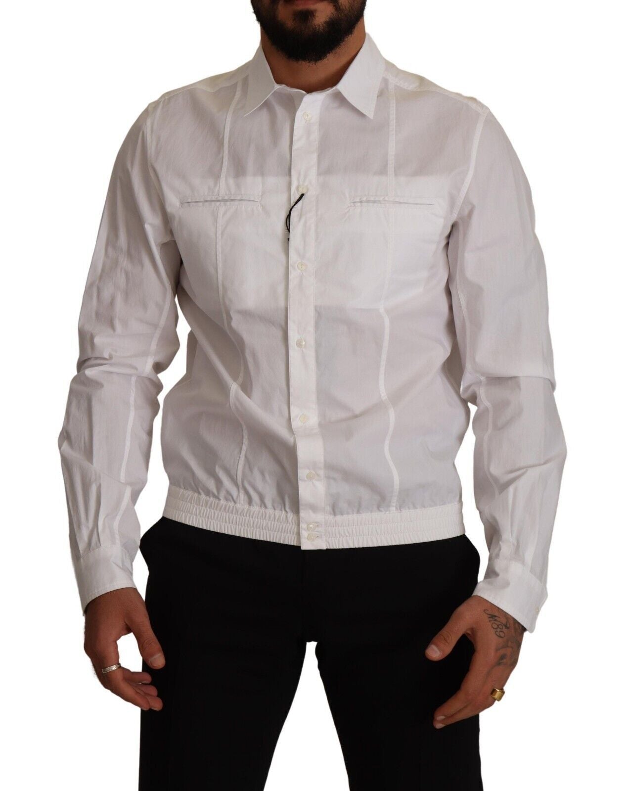 Camisa blanca con cuello y botones de algodón para hombre