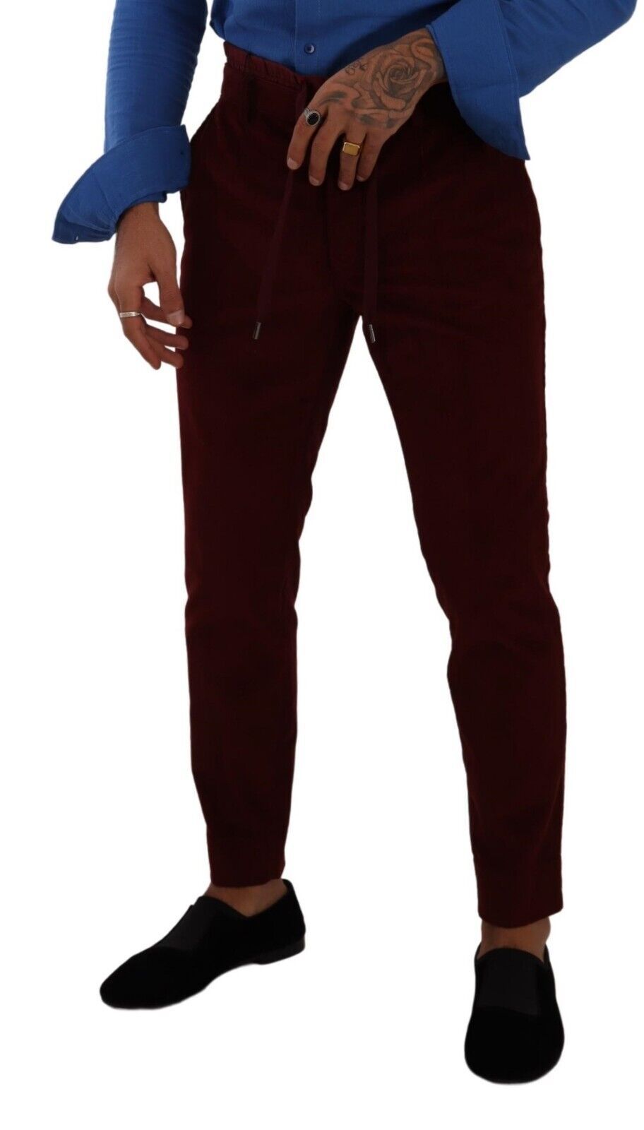Pantalones de vestir de pantalón formal para hombre de terciopelo burdeos