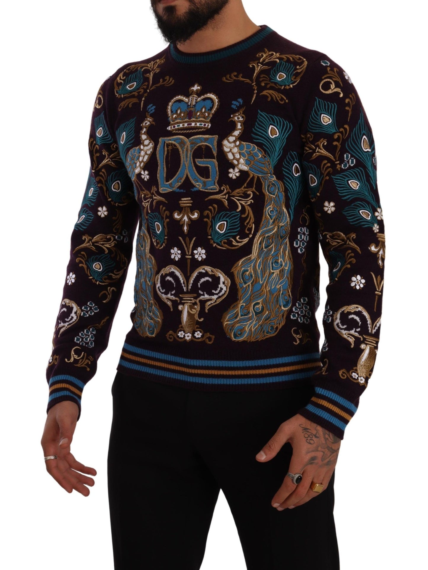 Dolce & Gabbana Eleganter Bordeaux-Kaschmirpullover mit Rundhalsausschnitt