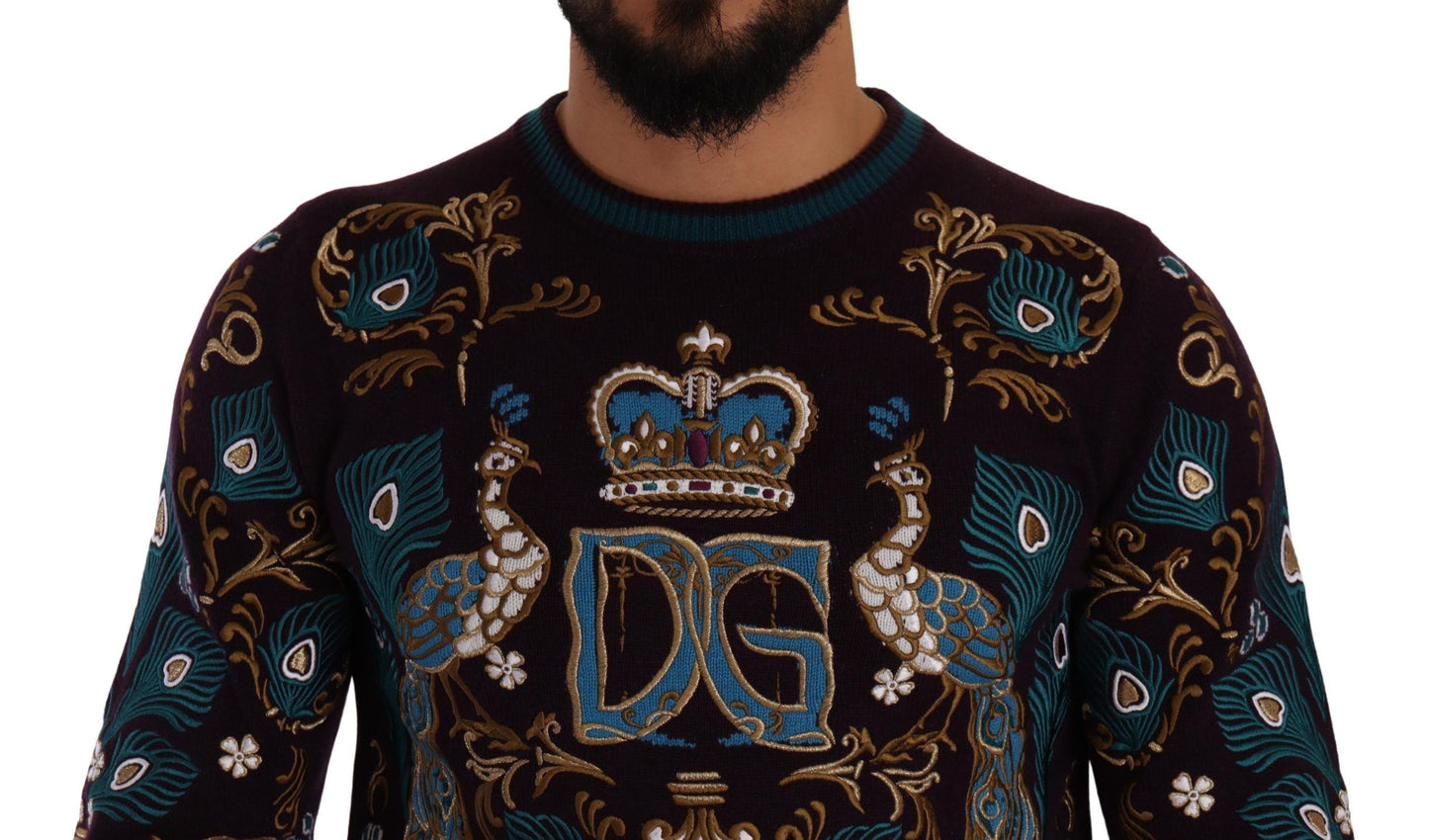Dolce & Gabbana Eleganter Bordeaux-Kaschmirpullover mit Rundhalsausschnitt