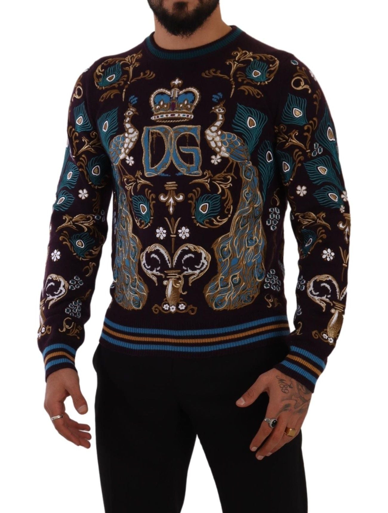 Dolce & Gabbana Eleganter Bordeaux-Kaschmirpullover mit Rundhalsausschnitt