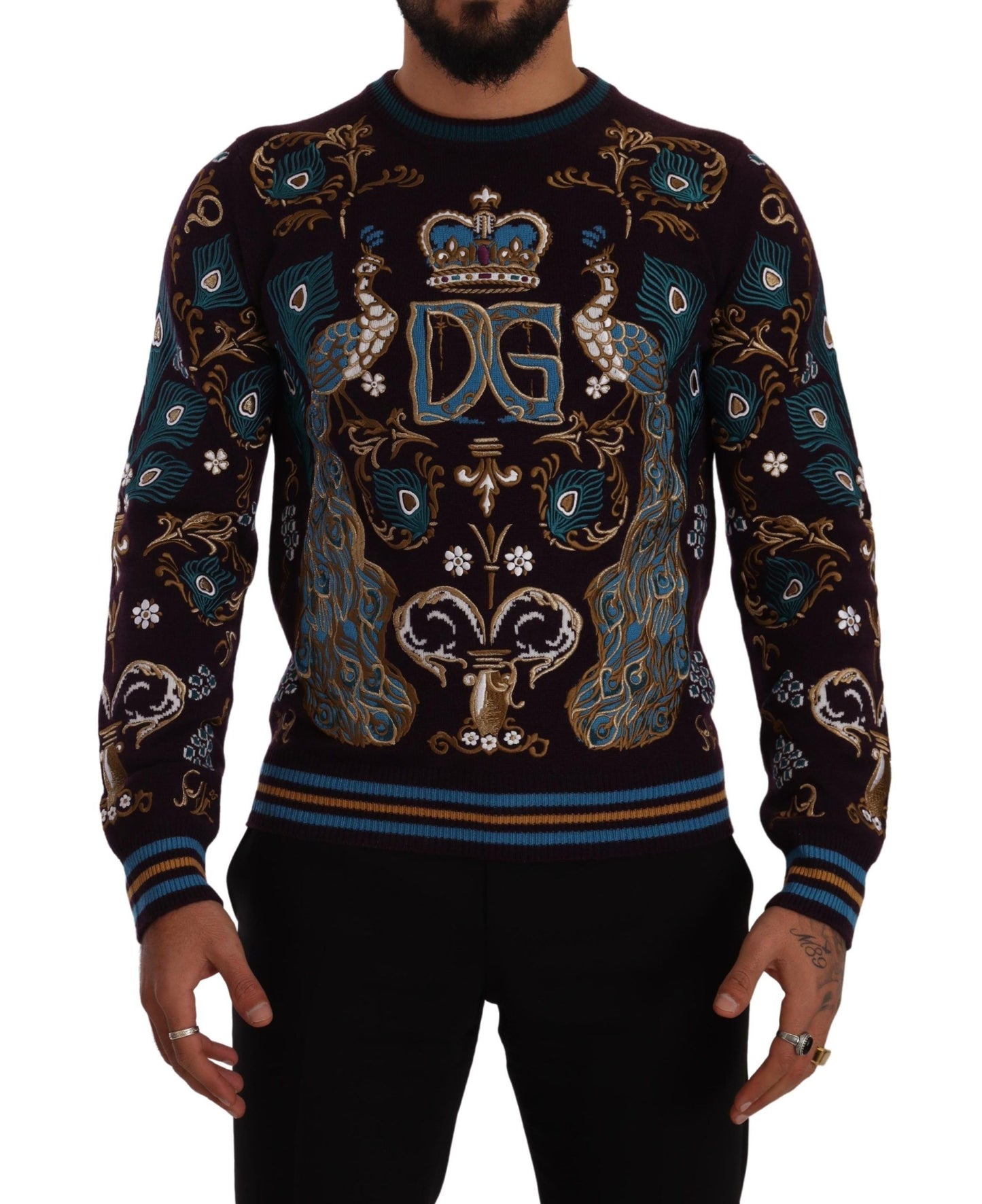 Dolce & Gabbana Eleganter Bordeaux-Kaschmirpullover mit Rundhalsausschnitt
