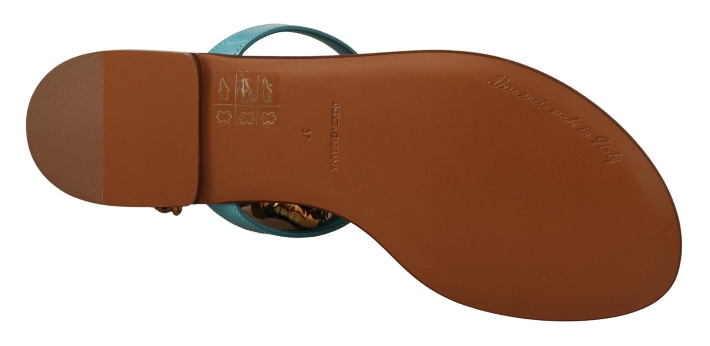 Blaue Devotion-Flats-Sandalen aus Leder