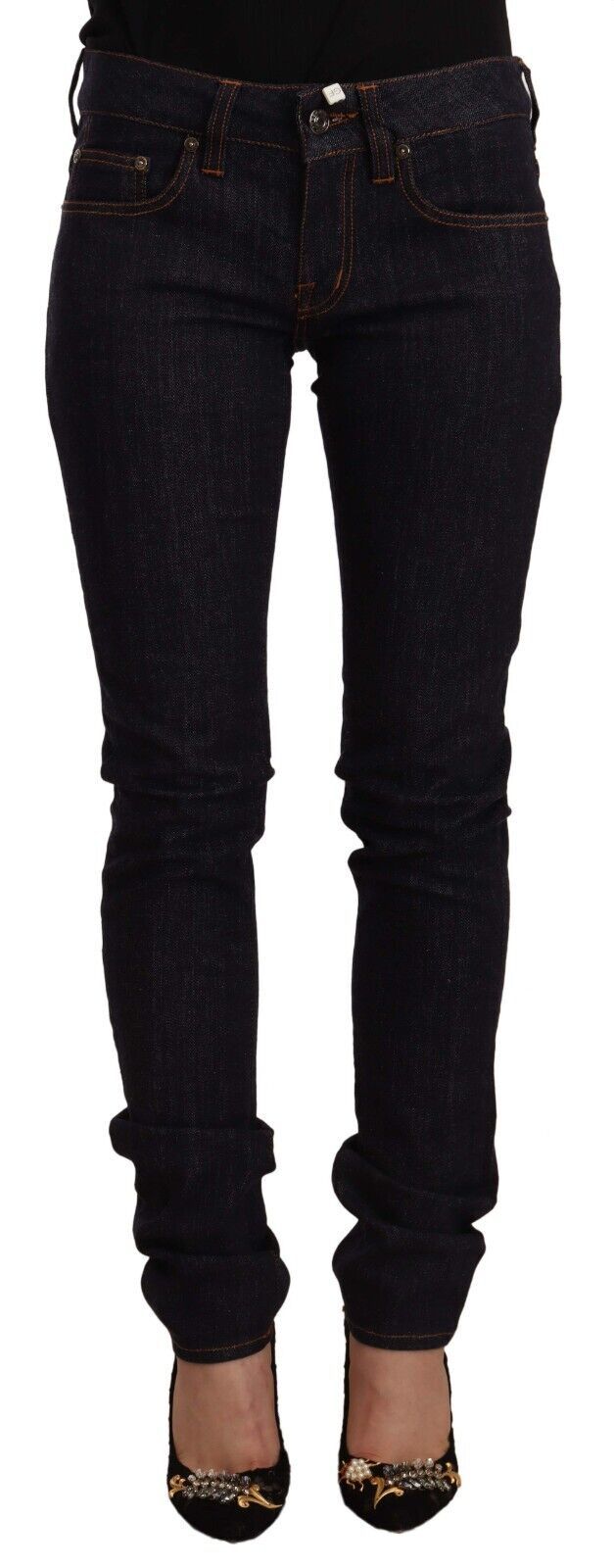 Jeans skinny in denim di cotone nero a vita media