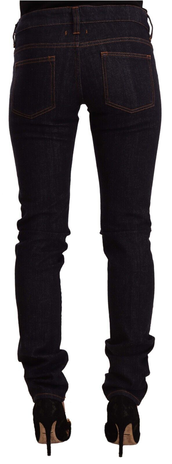 Jeans skinny in denim di cotone nero a vita media
