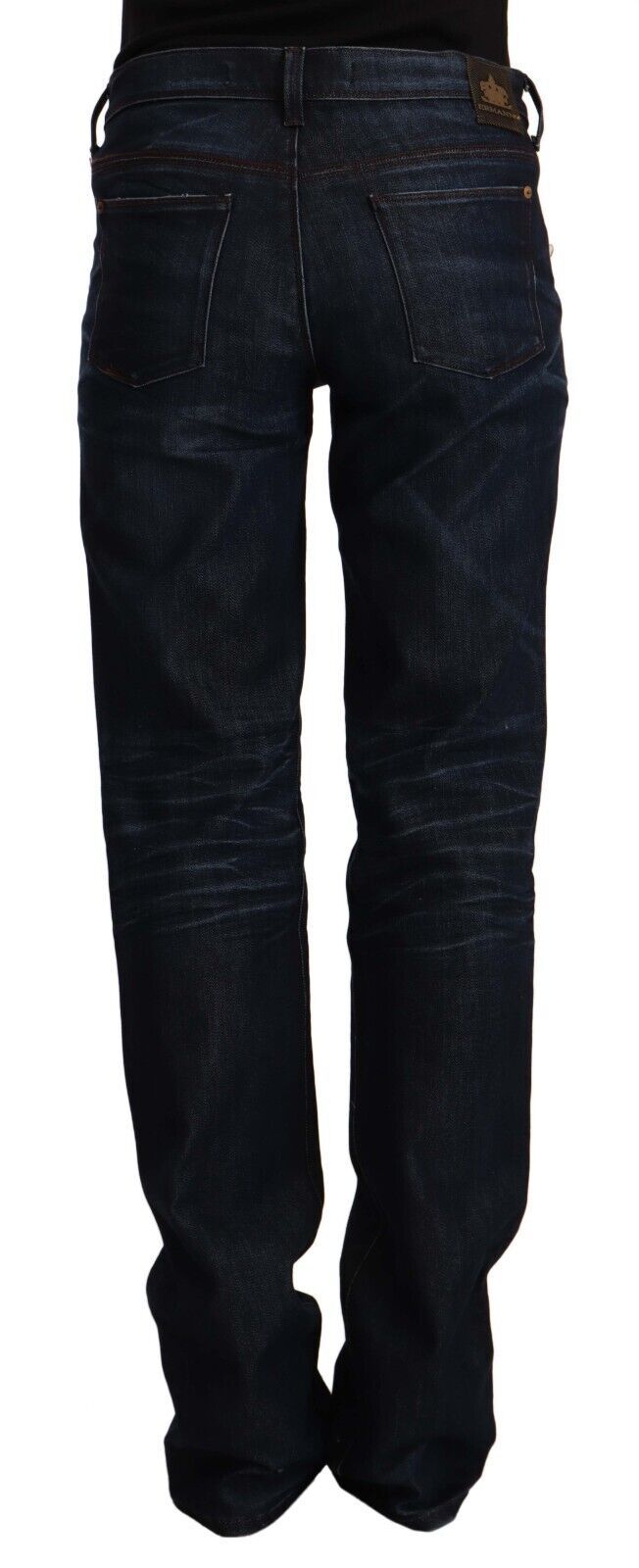 Jeans dritti in denim di cotone a vita media blu scuro