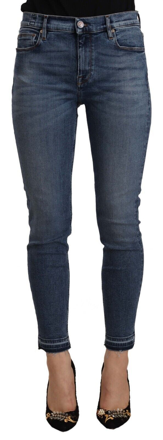 Jeans cropped slim fit in denim di cotone blu a vita media