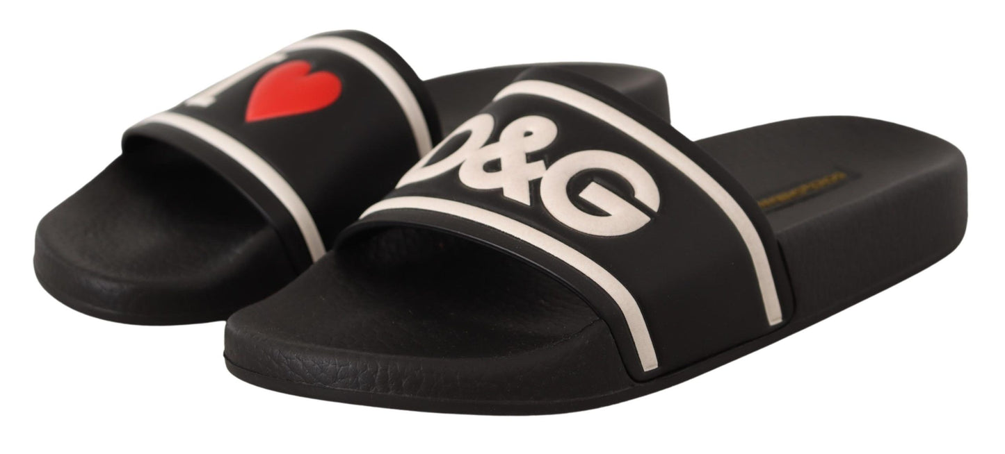 Sandali slide I Love D&G in pelle nera
