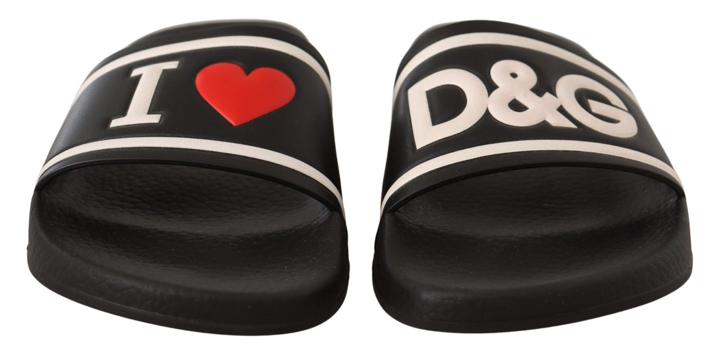 Sandali slide I Love D&G in pelle nera