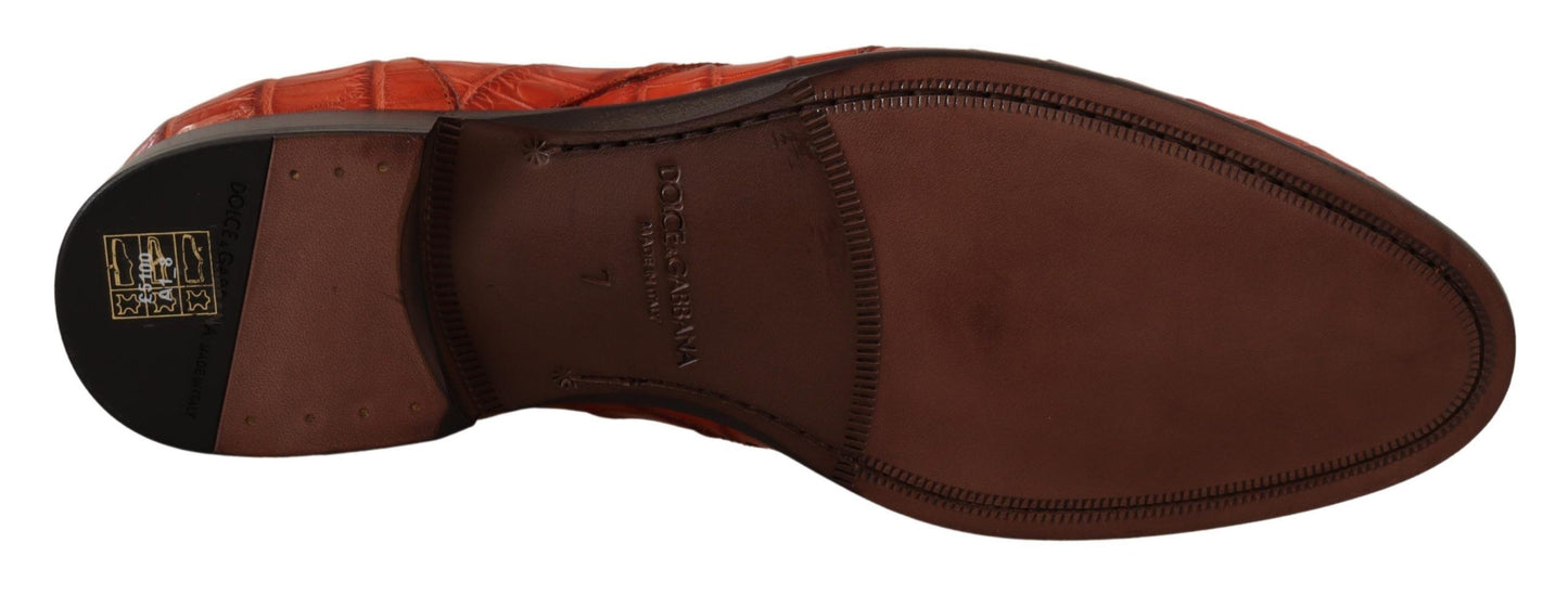 Orangefarbene Derby-Schuhe aus exotischem Leder