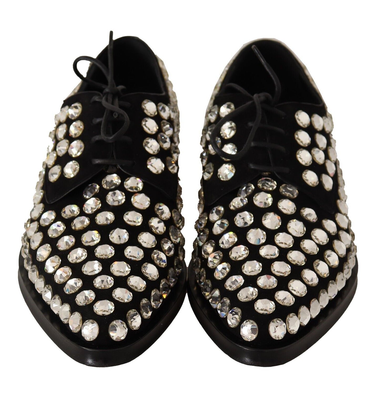 Zapatos formales con cordones y cristales de cuero negro