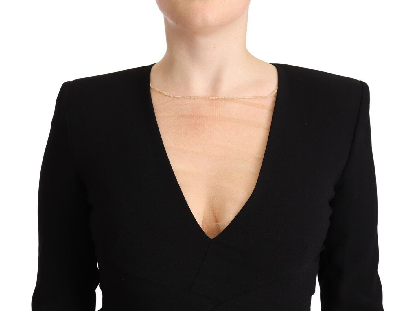 Minivestido tubo negro de manga larga con cuello en V profundo