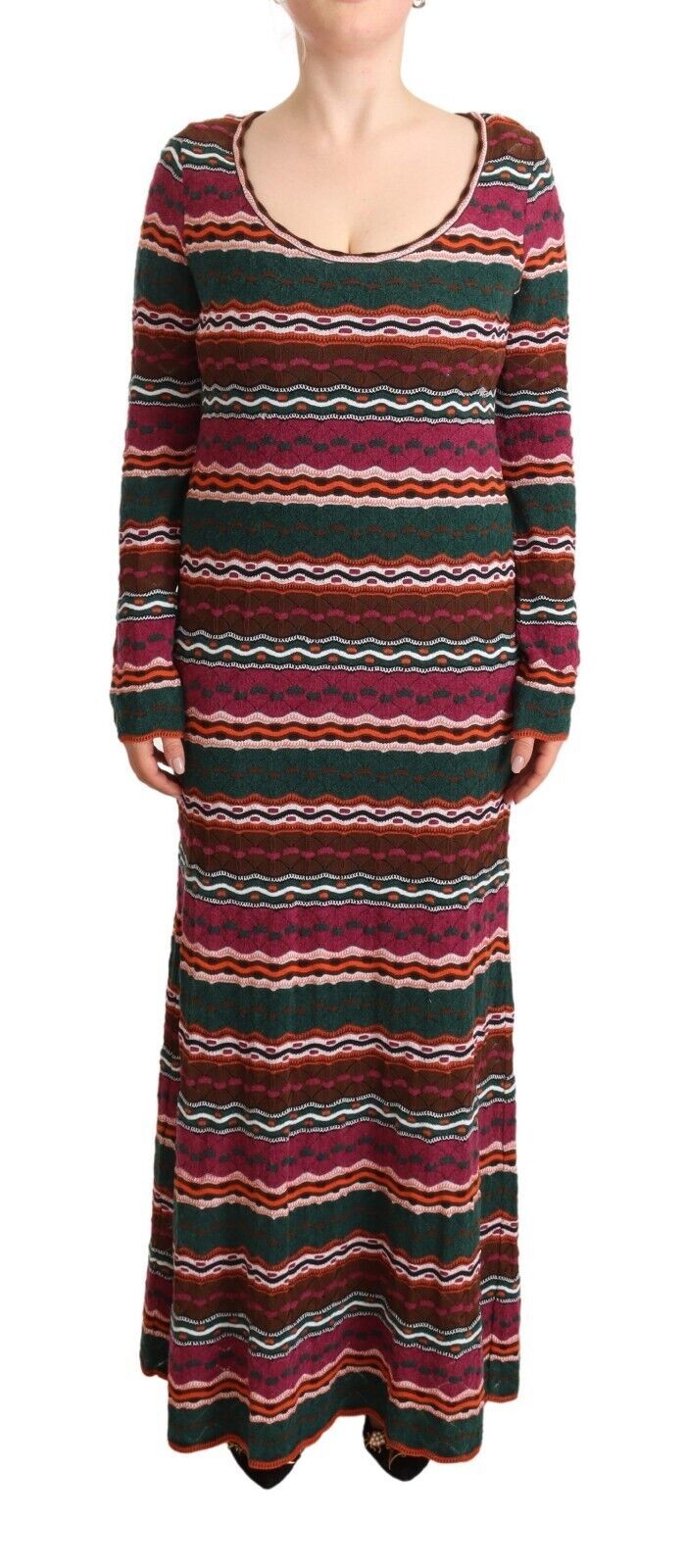 Vestido tubo largo de punto de lana a rayas multicolores