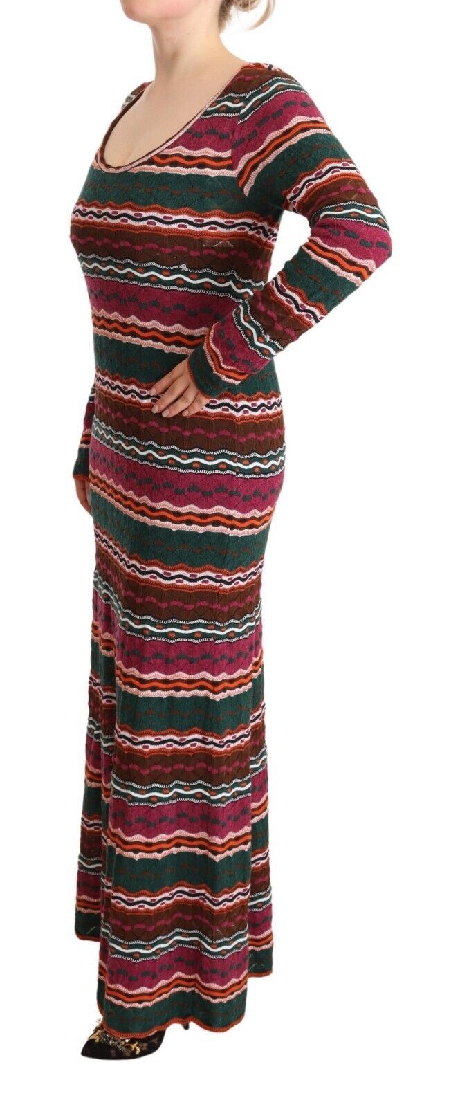 Vestido tubo largo de punto de lana a rayas multicolores