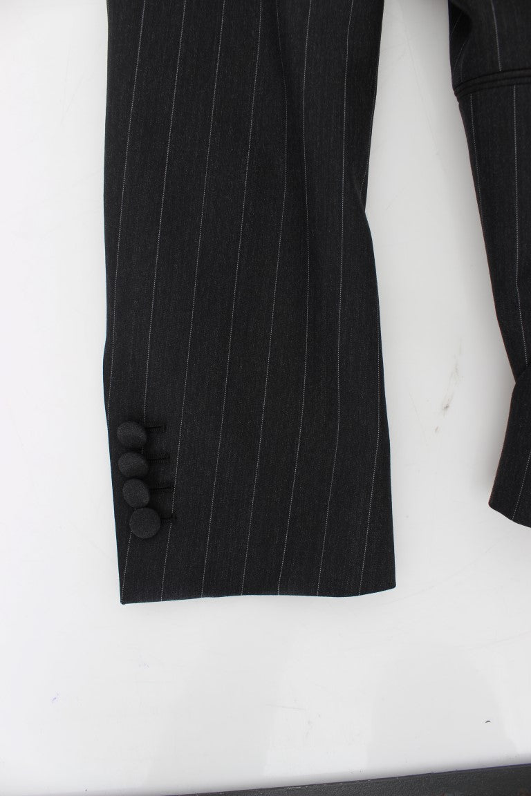 Blazer de lana de corte slim a rayas grises