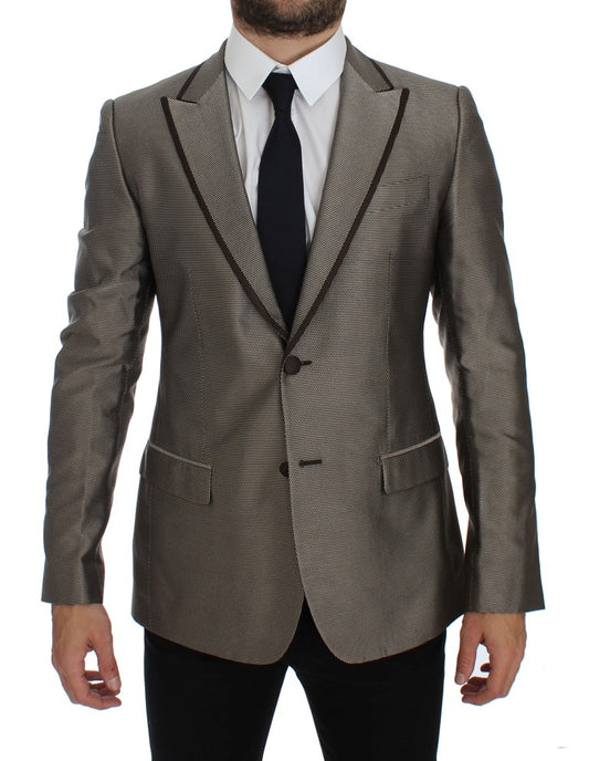 Dolce & Gabbana Eleganter Brauner Seiden-Zweiknopf-Slim-Blazer