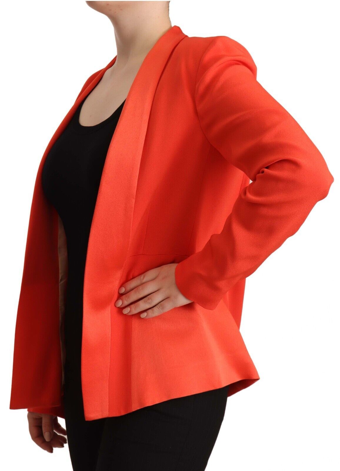Chaqueta de abrigo con bolsillo tipo blazer de acetato de manga larga naranja