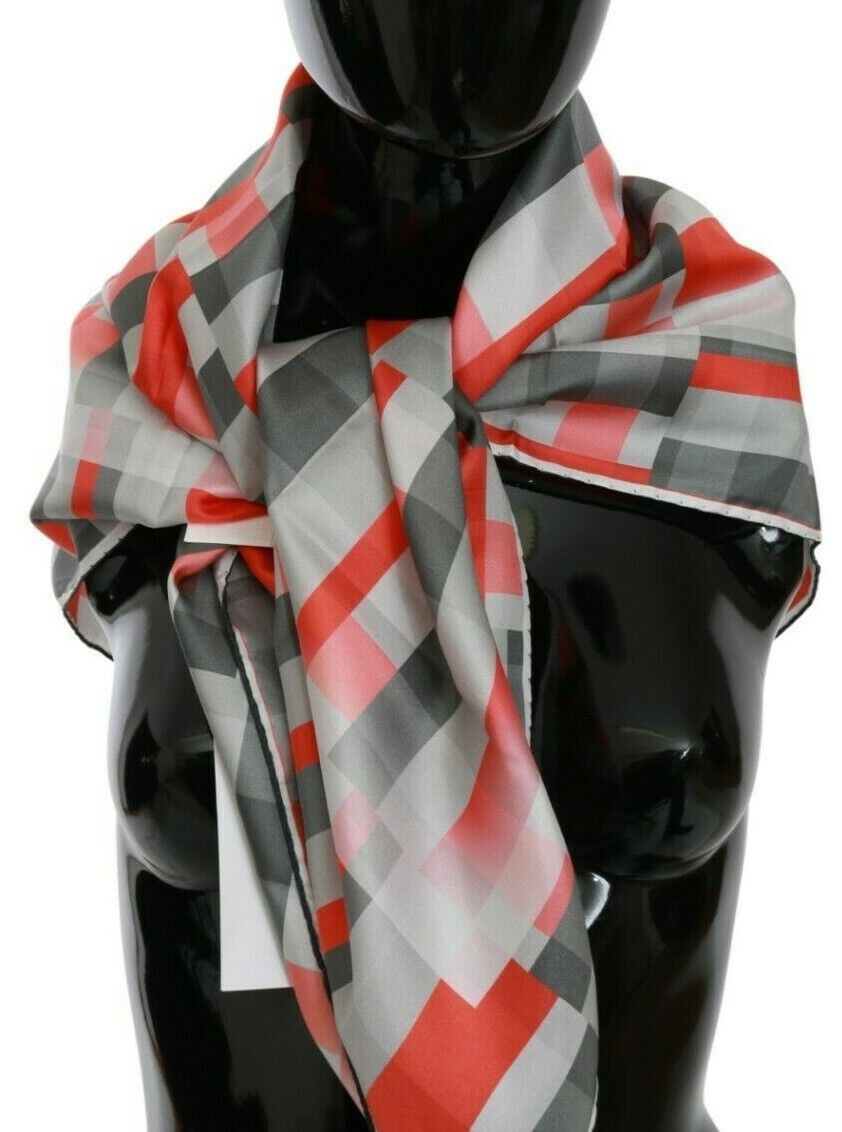 Sciarpa avvolgente con foulard in seta grigia rossa
