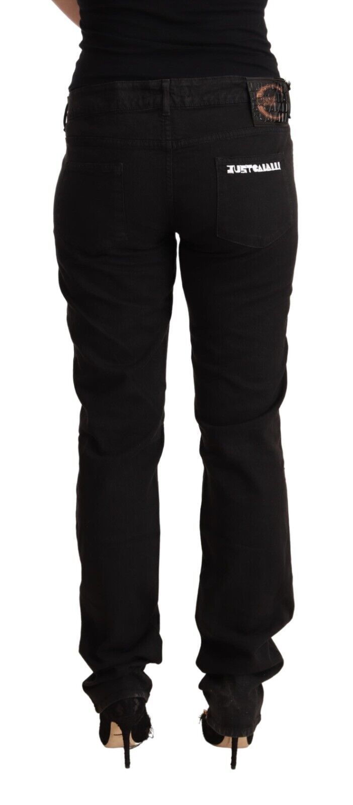 Schwarze Röhrenjeans aus Denim-Baumwolle mit mittlerer Taille