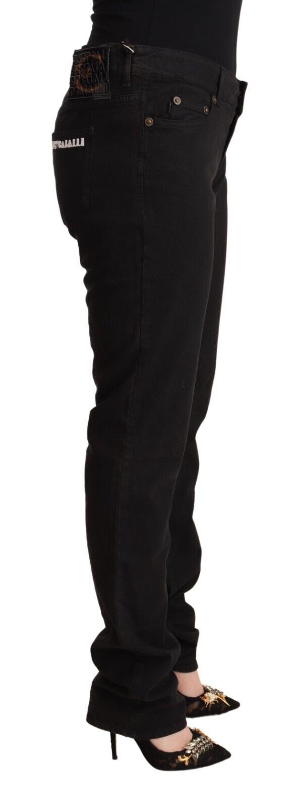 Schwarze Röhrenjeans aus Denim-Baumwolle mit mittlerer Taille