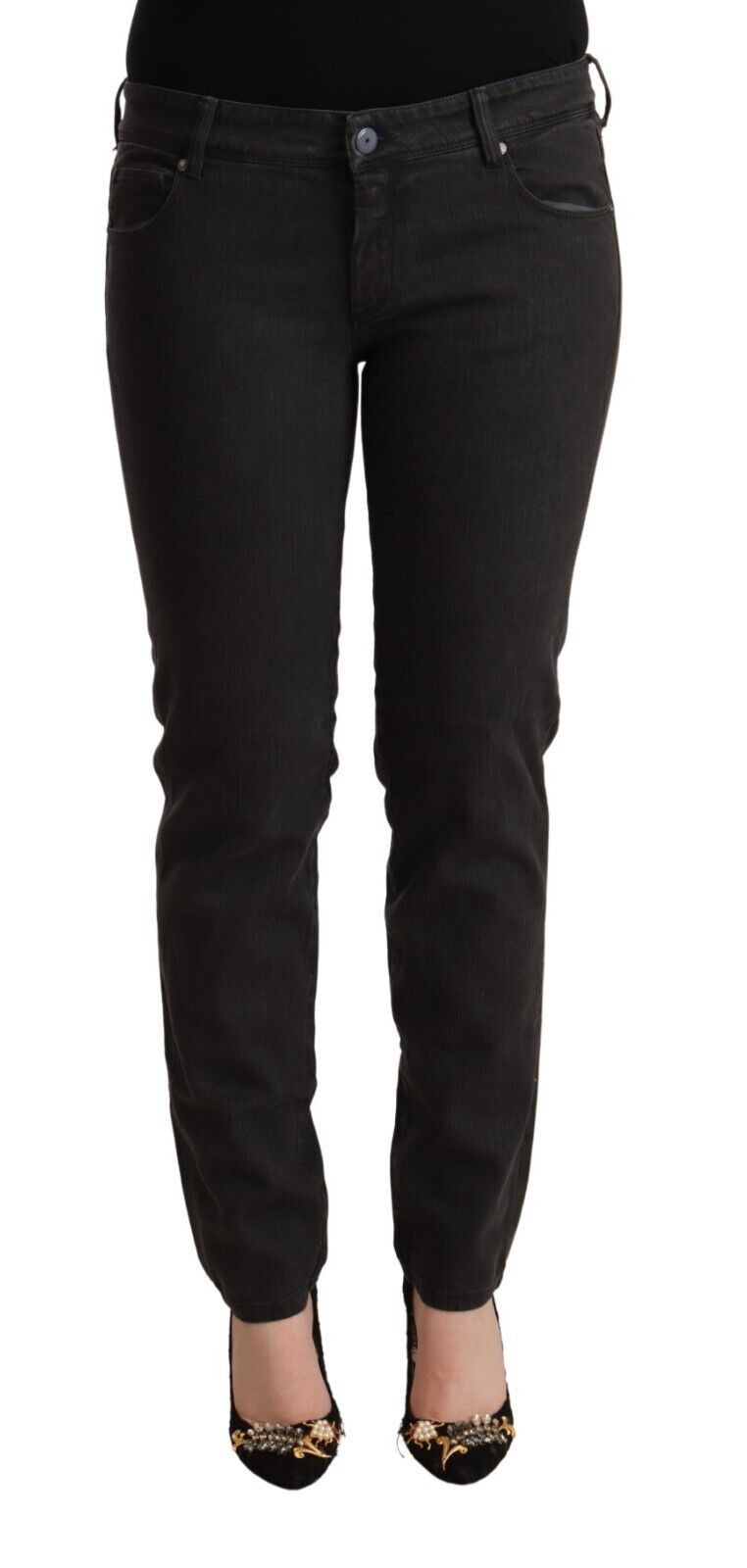 Jeans skinny in cotone denim nero a vita bassa