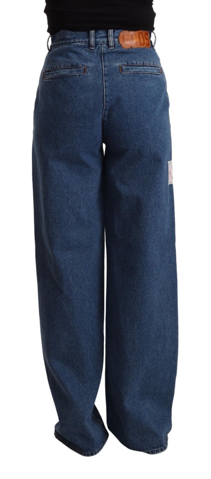 Blaue Bootcut-Denimjeans aus Baumwolle mit hoher Taille und weitem Bein