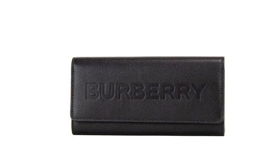 Porte-monnaie à rabat en cuir grainé noir Burberry avec logo embossé