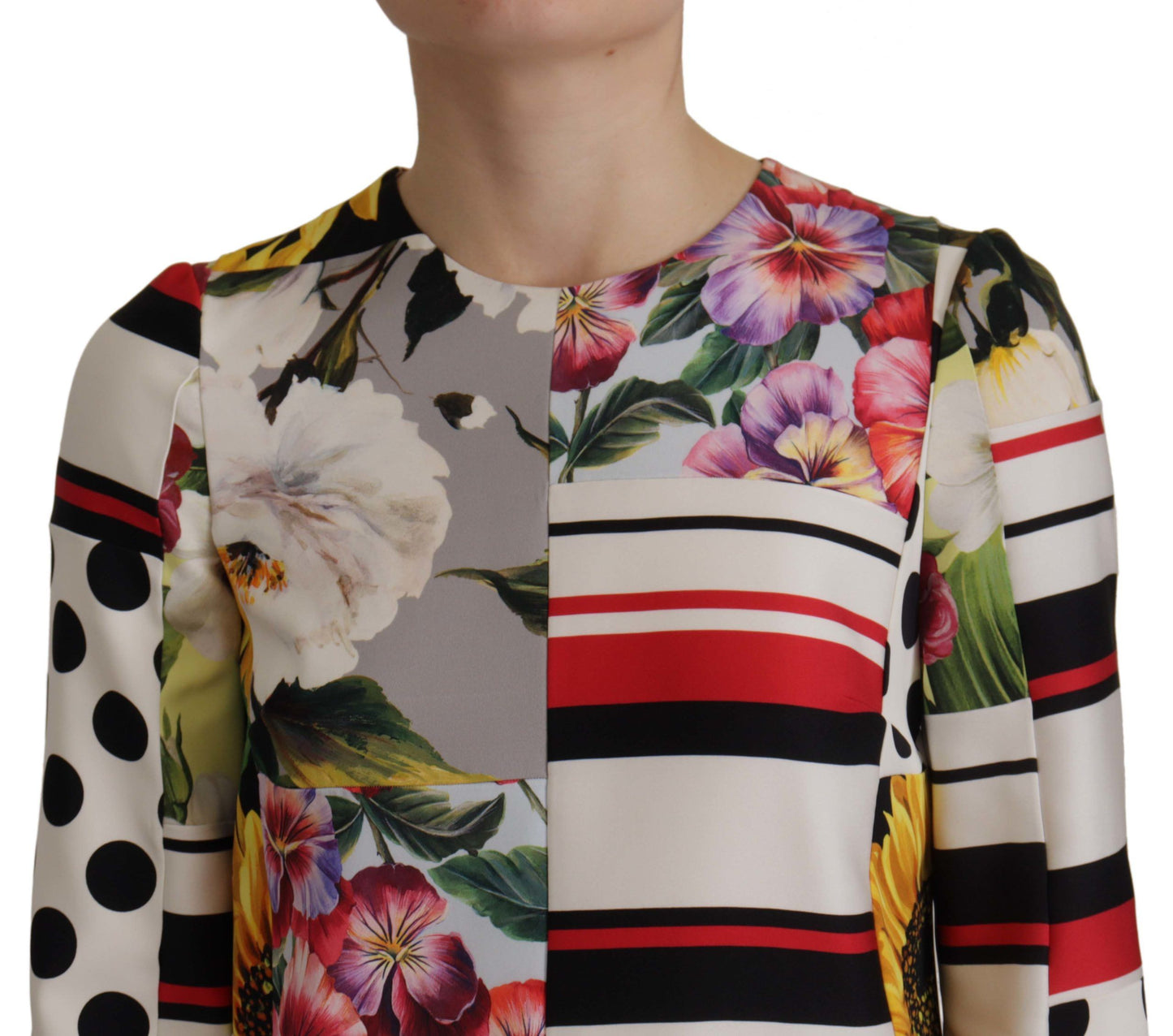 Vestido tubo de pachwork de jaquard con estampado floral Charmeuse multicolor