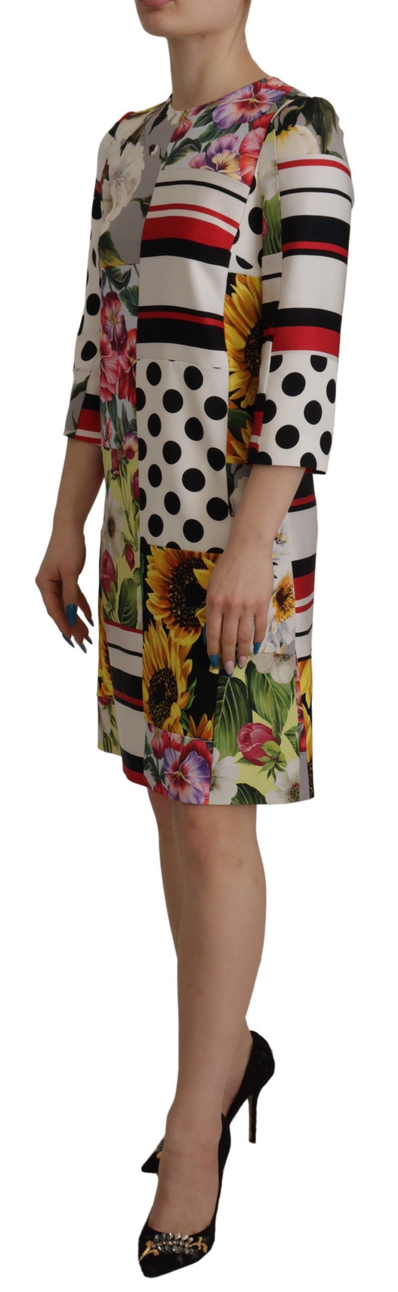 Vestido tubo de pachwork de jaquard con estampado floral Charmeuse multicolor