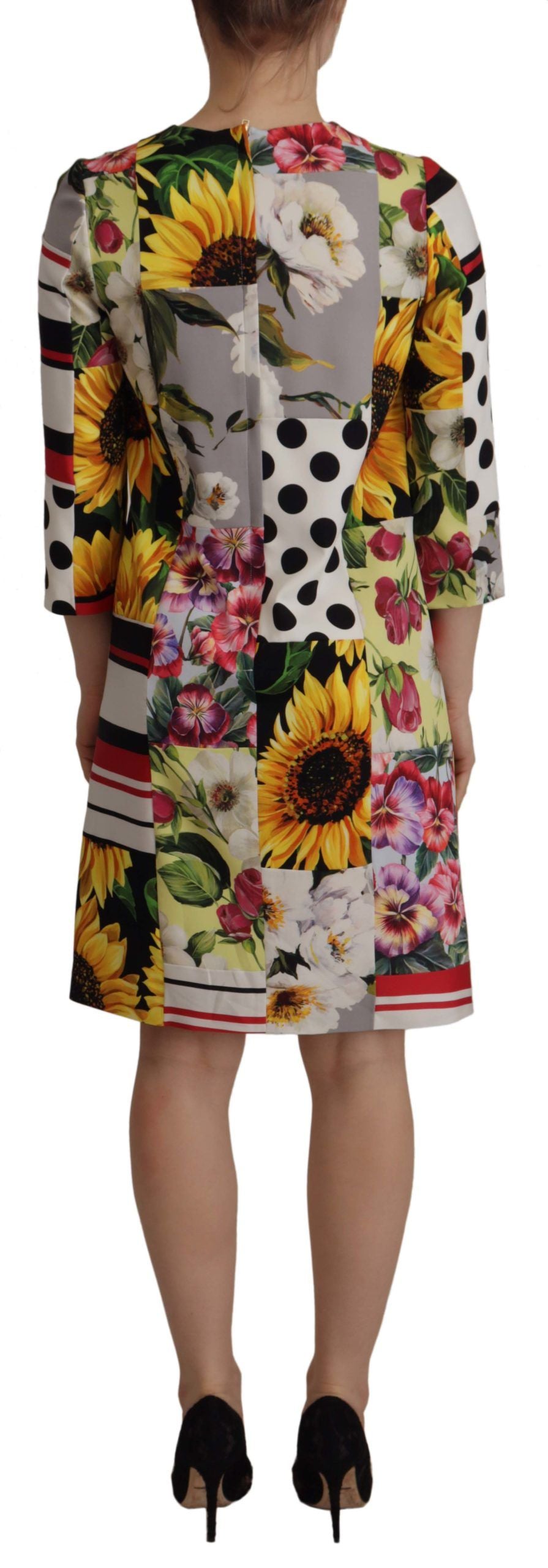 Vestido tubo de pachwork de jaquard con estampado floral Charmeuse multicolor