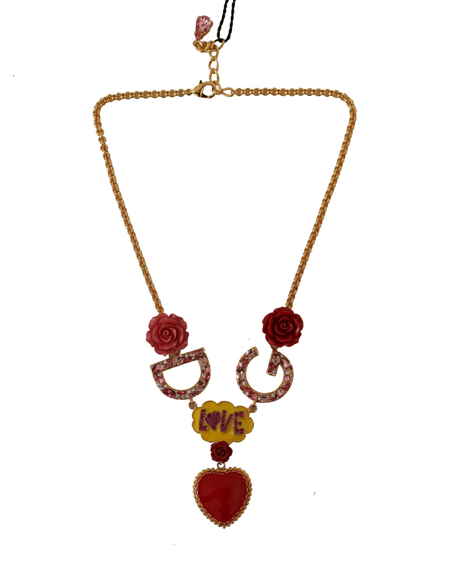Collar de cadena con dije de cristal de amor rosa dorado