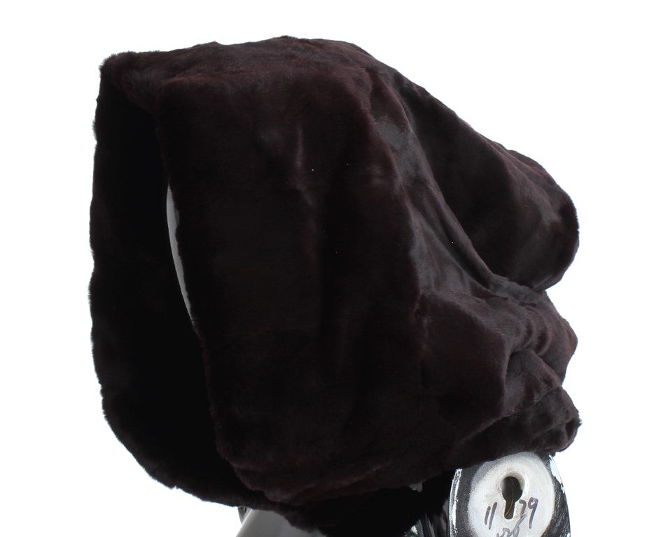 Cappello sciarpa con cappuccio all'uncinetto in pelliccia di donnola viola