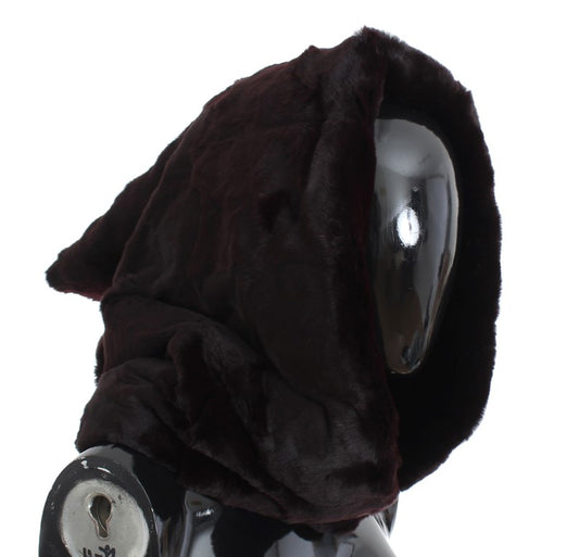 Sombrero de bufanda con capucha de ganchillo de piel de comadreja púrpura