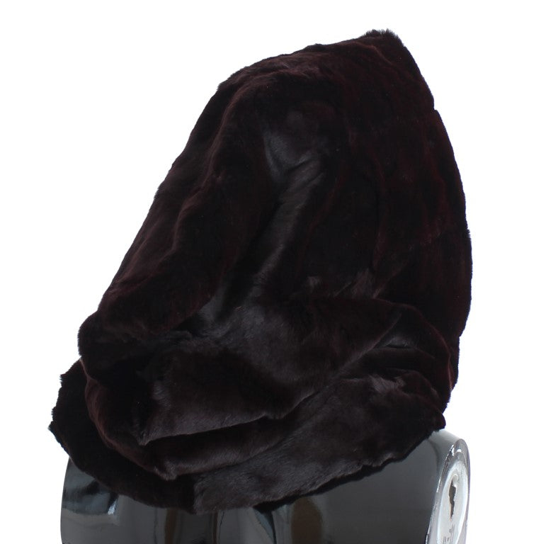 Cappello sciarpa con cappuccio all'uncinetto in pelliccia di donnola viola