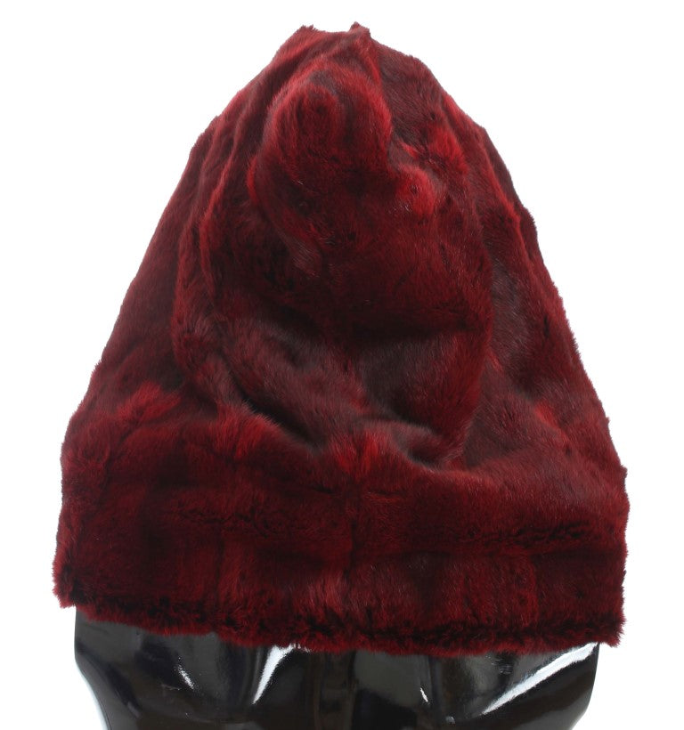 Cappello sciarpa con cappuccio all'uncinetto in pelliccia di criceto bordeaux