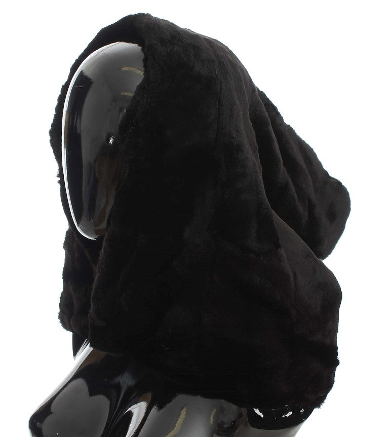 Cappello sciarpa con cappuccio in pelliccia di donnola nera