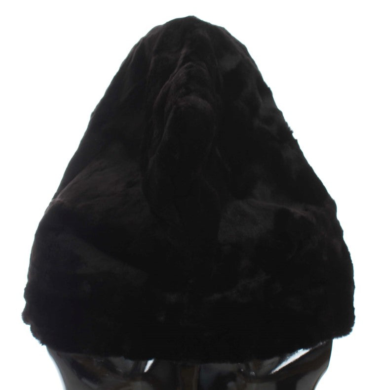 Cappello sciarpa con cappuccio in pelliccia di donnola nera