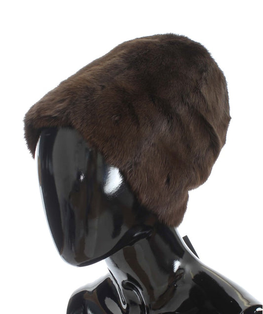 Bonnet en fourrure de belette marron luxueux Dolce & Gabbana