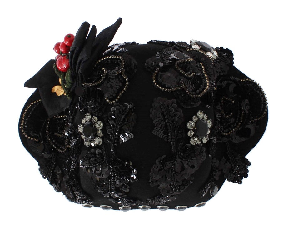 Sombrero Broche Cerezas Oro Cristal Negro