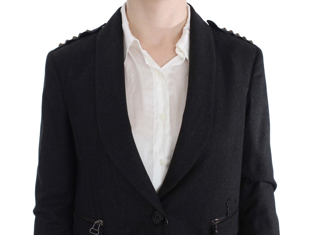 Blazer élégant gris avec boutons dorés Exte