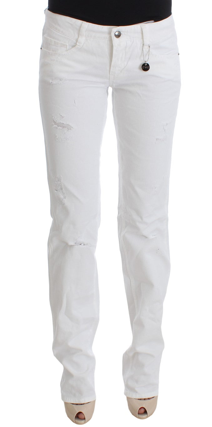 Jeans bootcut in denim slim fit in cotone bianco