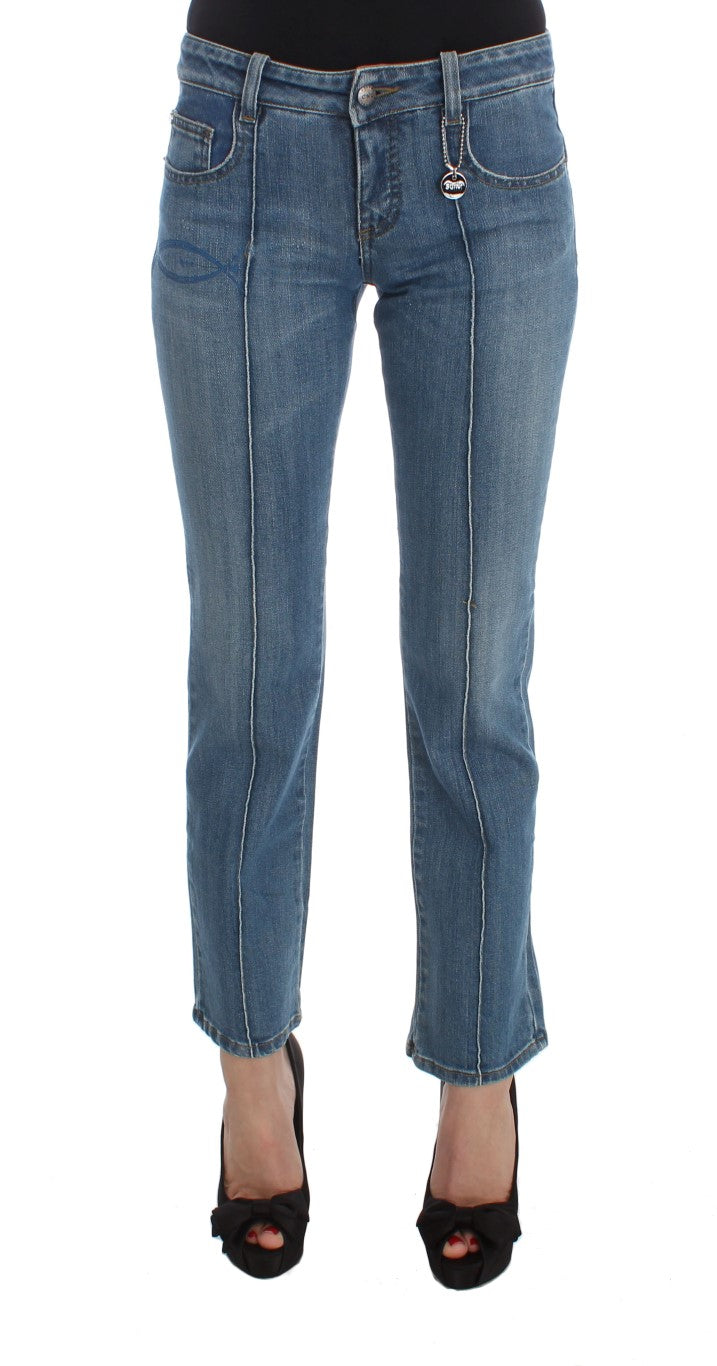 Jeans cropped slim fit in cotone blu