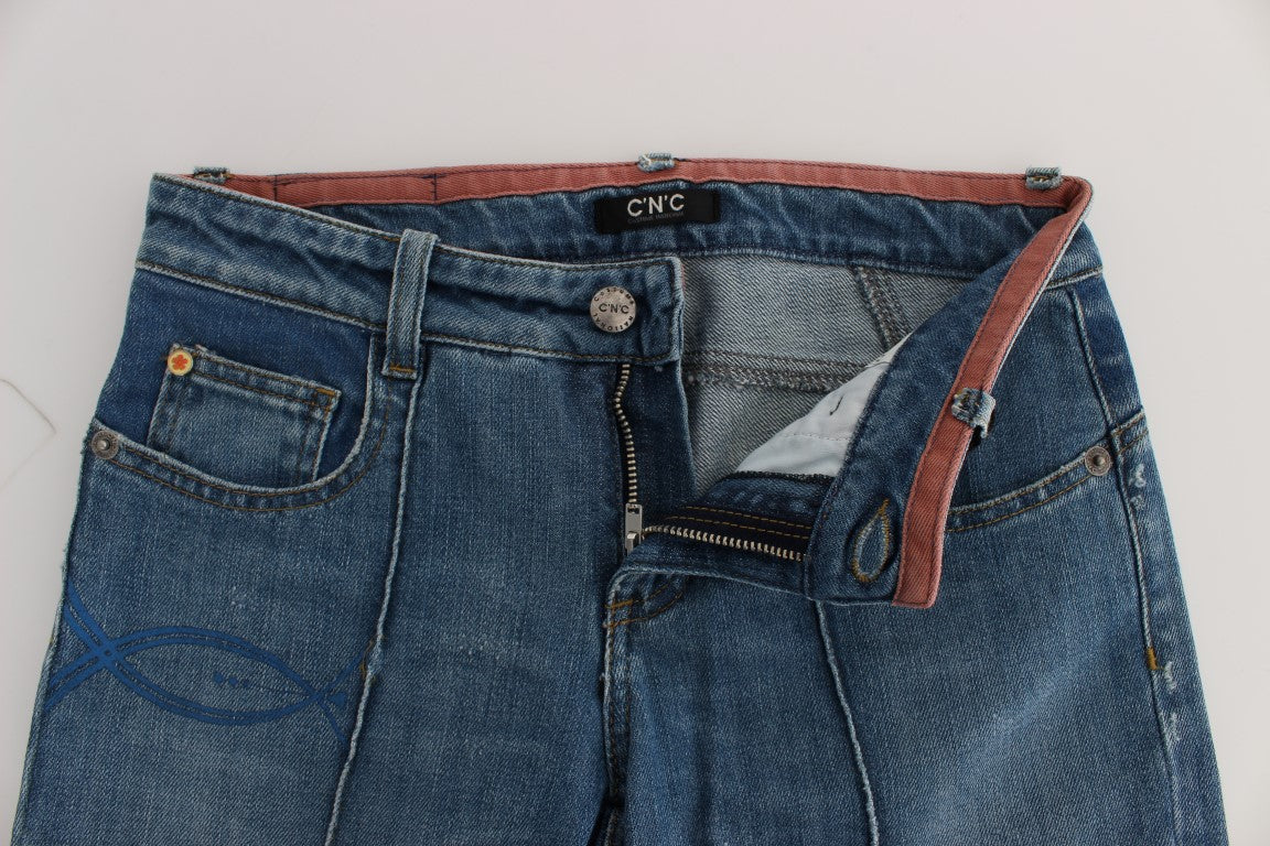 Jeans cropped slim fit in cotone blu