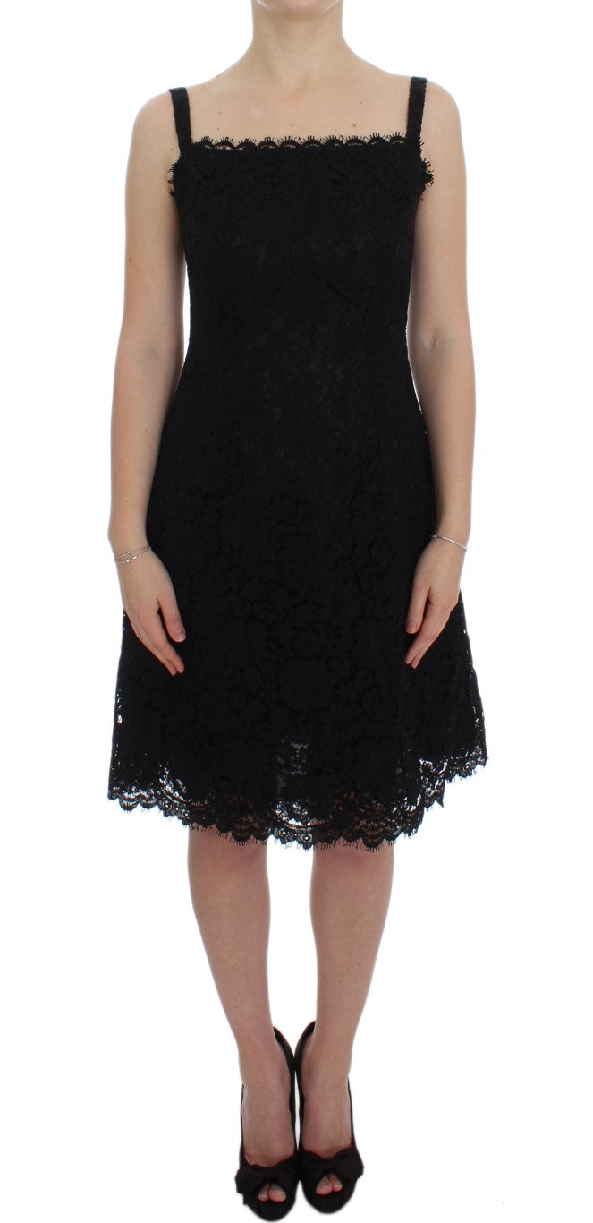Vestido recto hasta la rodilla con encaje floral negro