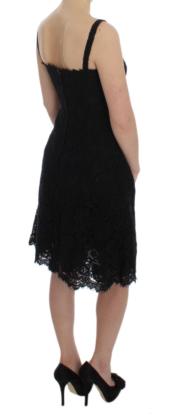 Vestido recto hasta la rodilla con encaje floral negro
